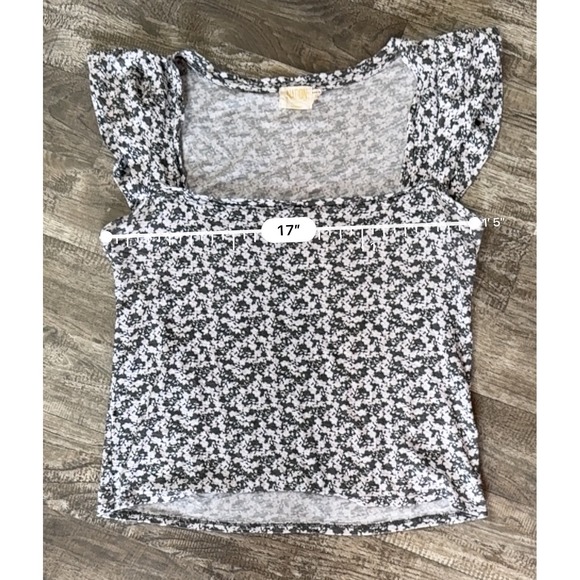 Nation LTD Eve Ruffle Tee Floral Square‎ Neck Flutter Sleeve Pima Cotton Size M - Picture 9 of 11